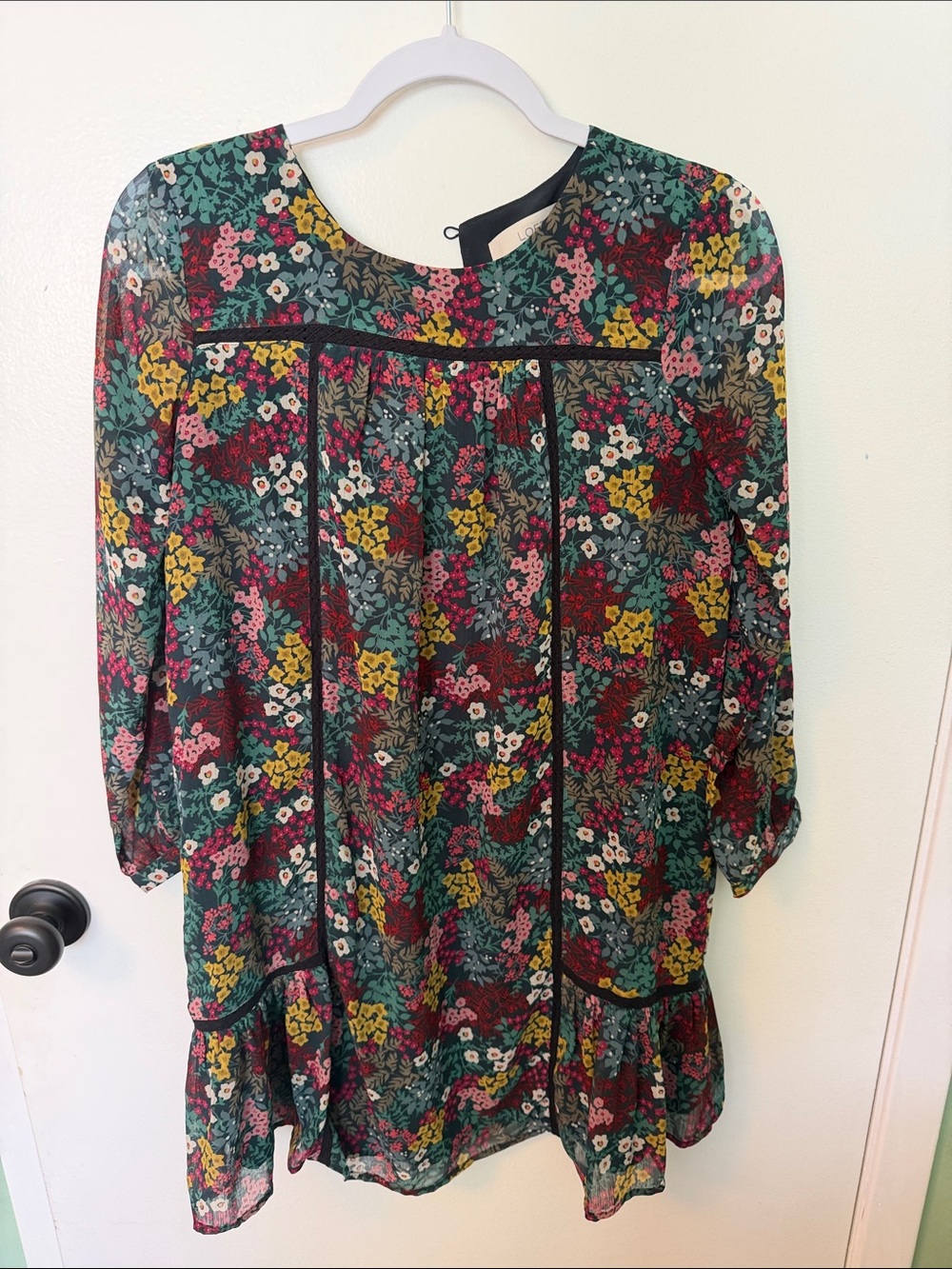 LOFT Long Sleeve Floral Dress in Green Multi